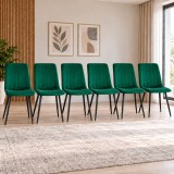Cumpara ieftin Set 6 scaune bucatarie/living, Artool, Lava, catifea verde, picioare metal negru, 43x51x90 cm