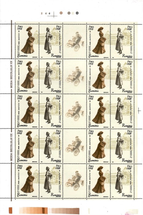 Romania 2003, LP 1623b -&quot;Moda Sec . XX &quot; , 2 coli de 10 serii+5 viniete, 4 poze, MNH