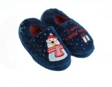Papuci copii de iarna, model Craciun, urs polar, interior calduros, talpa antiderapanta, albastru inchis, 23-24, Oem