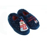 Papuci copii de iarna, model Craciun, urs polar, interior calduros, talpa antiderapanta, albastru inchis, 23-24