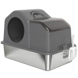 PawHut Toaletă pentru pisici cu capac detașabil și &icirc;nchis, laterale &icirc;nalte, 60,5x40,5x45cm, Gri &icirc;nchis | Aosom Romania