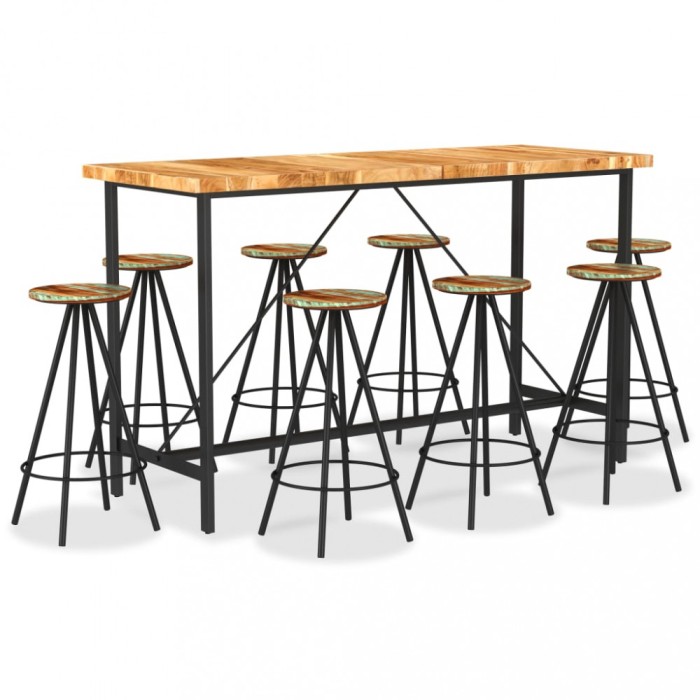 Set de bar, 9 piese, lemn masiv de acacia și lemn reciclat