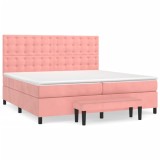 Cumpara ieftin Pat box spring cu saltea, roz, 200x200 cm, catifea
