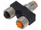 Adaptor &icirc;n T LUTRONIC M12 tată la 2 x M12 mamă, 5 pini, IP67, Polarizare A