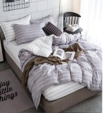 Cumpara ieftin Lenjerie Pat Bumbac 4 Piese Smaranda FX088 Alb Gri - Husa Pilota 200x230, Cearceaf 240x250, Fete Perna 55x75