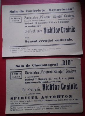 2 Afișe Conferințe Nichifor Crainic - 1936 - 1937 foto