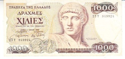 B11 1 - Bancnota foarte veche - Grecia - 1000 drahme - 1987 foto