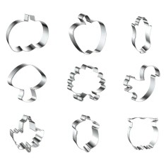 Set 9 forme pentru prajituri sub forma de animale si fructe, otel inoxidabil, argintiu