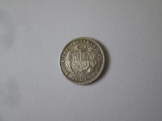 Peru 1/2 Dinero 1897 argint,moneda cu patina deosebita,diam=15 mm