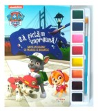 Cumpara ieftin Patrula Catelusilor, Sa pictam impreuna, Carte de colorat cu pensula si acuarele