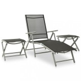 Set mobilier de grădină, 3 piese, argintiu, textilenă&amp;aluminiu, vidaXL