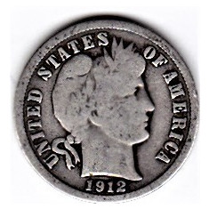 SUA One Dime=10 Cents 1912 argint 90% aprox 2,5 gr.necuratata cu patina