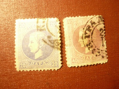 2 Timbre Serbia 1869 Rege Milan IV , 20 si 40 para stampilate ,cu defecte foto