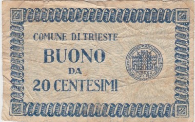 ITALIA 20 CENTESIMI BUONO COMUNE DI TRIESTE ND(1945) Uzat foto