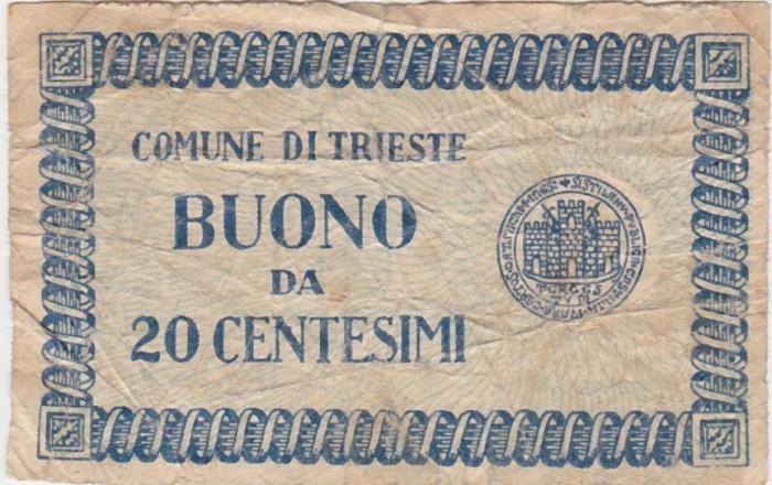 ITALIA 20 CENTESIMI BUONO COMUNE DI TRIESTE ND(1945) Uzat