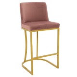 Cumpara ieftin Scaun de bar inaltime medie Impartial picioare aurii din metal - catifea culoare mar putred