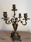 Sfeșnic decorativ vechi din bronz cu 5 brațe, stil Louis XV Rococo, 43 cm