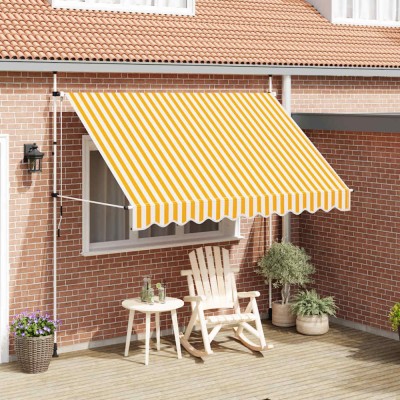 vidaXL Copertină retractabilă manual, portocaliu și alb, 300 cm, dungi foto