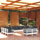 Gossi set mobilier gradina cu perne, 12 piese, alb, lemn masiv pin