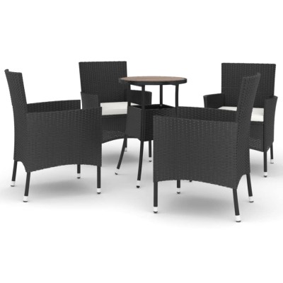 Set bistro de gradina cu perne, 5 piese, negru, poliratan foto