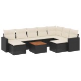 Cumpara ieftin Set canapele de gradina cu perne, 10 piese, negru, poliratan
