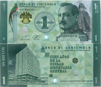 !!! GUATEMALA - 1 QUETZAL 2023 COMM - P 129 - UNC / 100 DE ANI QUETZAL foto