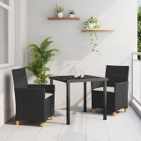 vidaXL Set de dineu pentru grădină cu 3 piese și perne Negru Ratan Polimerizat