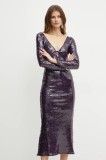 Bardot rochie VERONA culoarea violet, midi, mulată, 58859DB