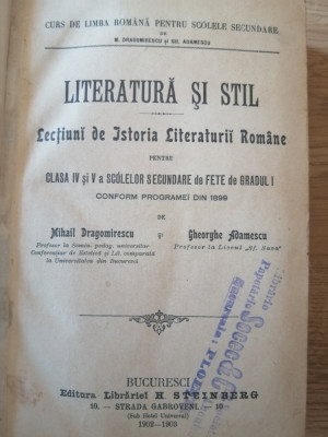 Literatura si stil - M.Dragomirescu, Gh.Adamescu, 1902-1903 foto