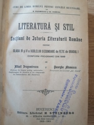 Literatura si stil - M.Dragomirescu, Gh.Adamescu, 1902-1903 foto