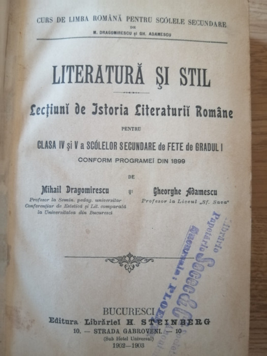 Literatura si stil - M.Dragomirescu, Gh.Adamescu, 1902-1903