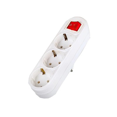 Stecher triplu cu intrerupator 16A 2P+E 3 prize alb foto