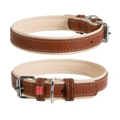 Zgarda din piele Soft pentru caini 46 - 60cm, 35mm, maro-bej foto