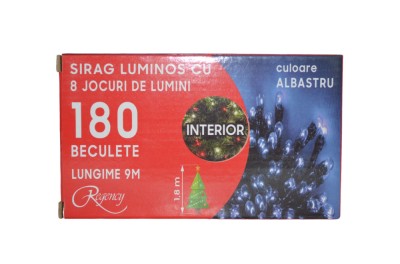 Instalatie de Craciun, sirag luminos cu 8 jocuri de lumini, 180 de beculete albastre, 9 m foto