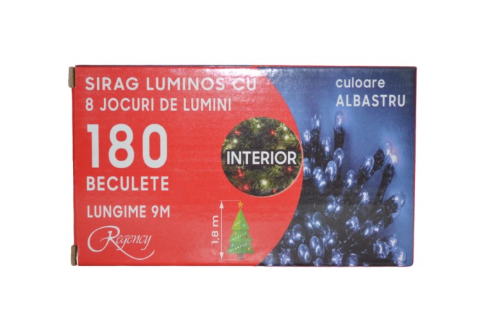 Instalatie de Craciun, sirag luminos cu 8 jocuri de lumini, 180 de beculete albastre, 9 m