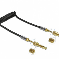 Cablu spiralat jack stereo 3.5mm 3 pini T-T + adaptor 6.35mm 1m, Delock 85836