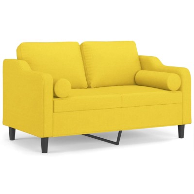 Canapea cu 2 locuri cu pernute, galben deschis, 120 cm, textil foto