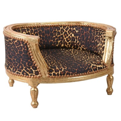 Canapea pentru caine din lemn masiv auriu cu tapiterie leopard CAT700A16 foto