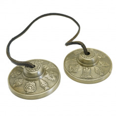 Talgere feng shui din bronz cu 8 simboluri norocoase tingsha - 6cm