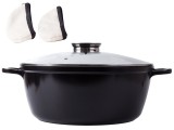 Cumpara ieftin Oala Aluminiu 13L cu Aromatizator, Capac Sticla, Manusi - 37x15 cm, Negru - Inductie, Gaz, Electric, Ceramica