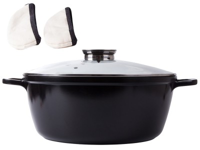 Oala cu aromatizator pentru gatit 13l, capac de sticla, manusi incluse 37x15 cm - Negru foto