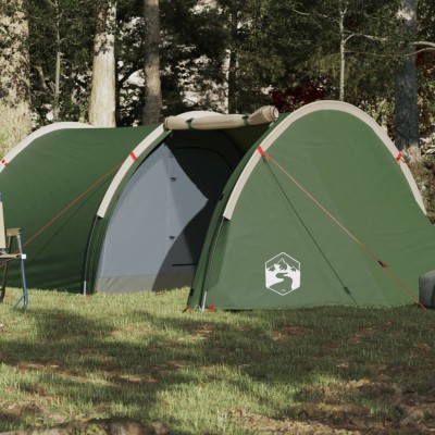 vidaXL Cort de camping tunel pentru 4 persoane, verde, impermeabil foto