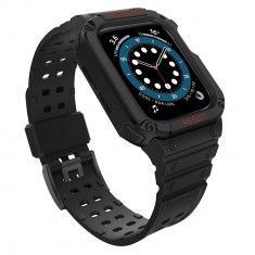 Husa si curea Armored Strap Band compatibila cu Apple Watch 4/5/6/7/8/SE 38/40/41mm Black foto