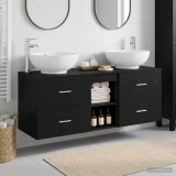 Cumpara ieftin Set dulap baie 3 buc. Negru 129 x 44,5 x 80 cm Lemn prelucrat