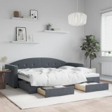 Cumpara ieftin Pat de zi cu extensie și sertare gri &icirc;nchis 80x200 cm catifea