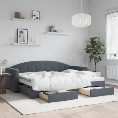 vidaXL Pat de zi cu extensie și sertare gri &icirc;nchis 80x200 cm catifea 3197343