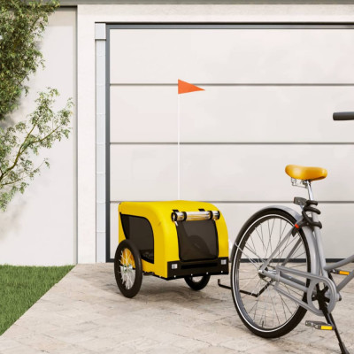 vidaXL Remorcă bicicletă animale companie, galben/negru, oxford/fier foto