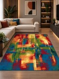 Covor Abstract 11023-120, Marime 80 x 150 cm, Albastru, Rosu, Inaltime Fir 9 mm, Antialergic, Polipropilena, Living, Dormitor, Sufragerie, Birou