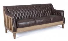 Canapea 3 locuri cu cadru din lemn si tapiterie piele ecologica maro Raymond 194.5 cm x 85 cm x 85 h x 49 h1 x 63.5 h2 foto