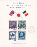 AMS @ - CARTON FILATELIC CU 4 VALORI SERIA LP 128 1939, CENTENARUL REGELUI CAROL I, CU PRILEJUL PARTIDEI DE FOTBAL ROMANIA-ANGLIA, stampila speciala